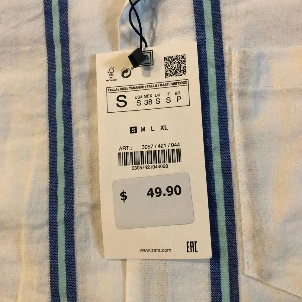 zara men shirt small relaxed fit short sleeve cotton blend new with tags - Picture 10 of 10